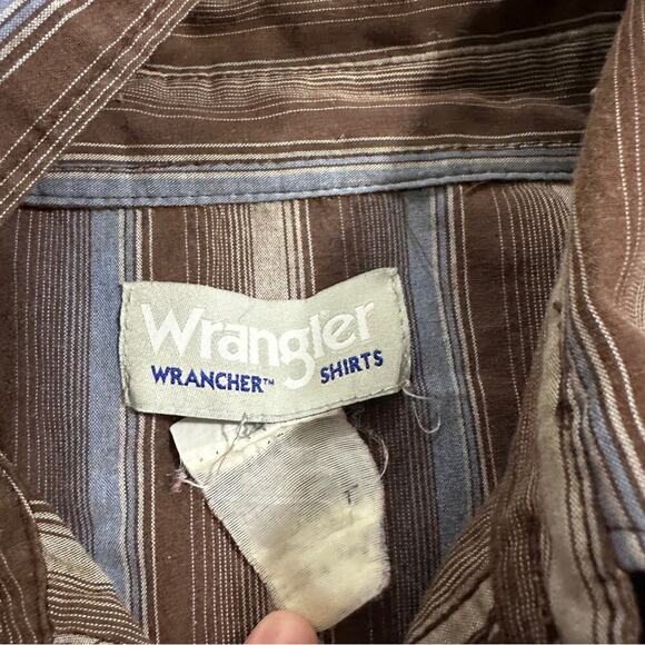Vintage Wrangler Striped Pearl Snap Button Down Short Sleeve Wrancher Shirt - Picture 5 of 8
